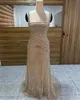 2023 August Aso Ebi Gold Mermaid Prom Dress Crystals Sequined Lace Evening Formal Party Second Reception Birthday Engagement Gowns Dresses Robe De Soiree ZJ795