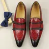 Kleding schoenen elegante jurk puntige schoenen monnik echt lederen monnik strap wingtip formele slip-on loafer slang huidpatroon banket feest heren 230812