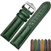 Bands de montre Bracelet en cuir authentique Bande de montre à la main 18 20 mm 22 mm Green Bleu Couleur bracele