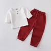 Ensembles de vêtements pour enfants pour enfants pour bébé fille fille solide Pullor à manches longues en coton en lin