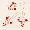 Headpieces Wedding Hair Accessories Bridal Hairpin Bride Headdress Red Zircon Pins Women Headpiece Jewelry Bridesmaid Gift