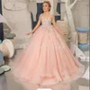 Girl Dresses Luxury Pink Tulle Puffy Kids For Party Wedding Flower Dress Sleeveless Communion Princess Ball Gowns Prom Wear