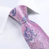 Båge för män 2023 Luxury Pink Blue Paisley Silk Business Wedding Party Neck Tie Pocket fockna fyrkantig manschettknappar Tillbehör gåva