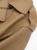 Trench Coats Willshela Women Fashion avec ceinture Brune Brown Double Breasted Long Vintage Not Necy Neck Sleeves Femme Chic Lady 230812