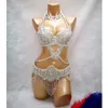 Stage Wear Women's Beaded Crystal Belly Dance Costume Bra Belt Necklace 3pc Set Sexy Bellydancing Suit Bellydance Clothes