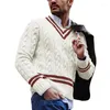 Men's Jackets V-neck Sweater Men Striped Color-block Knit Autumn And Winter Fashion Mens Jacket
