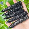 Decoratieve objecten Figurines 9cm Natuurlijke zwarte obsidiaan Demon Canving Healing Fish Tank Landscaping Decor Home Decorations Geschenk 1PCS 230812