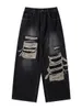 Calças masculinas 2023 mRnearly American High End Perforated Denim para Design Sense Setor Pequeno e Logo De Hiphop Straight 230812