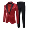 Men's Suits Fashion Luxury Sequin Suit 2 Piece (Blazers Jacket Pants) Gold / Silver Black Business Wedding Party Men Dress Set