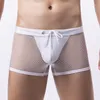 Underpants Sexy Men Transparent Trunks Jockstrap Mesh See-Through Boxer Briefs Sheer Pouch Underwear Drawstring Panties Lingerie