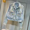 Women's Jackets Europe Station 2023 Autumn Heavy Industry Design Water Diamond Nail Beads Slim Short Jean Jacket Female Fashion Denim Coat