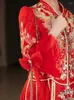 Etniska kläder kinesiska traditionella toasts paljetter pärlor tofsar bröllopsklänning brud broderi cheongsam phoenix qipao