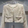 Kvinnorjackor 2023 Autumn Ladies Chic Coat Classic Style Color Tweed Woven Pocket Edge Shoulder Pad Kort för kvinnor
