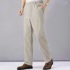 Calça masculina masculina linho na cintura alta verão roupas finas finas de algodão solto calça elástica banda de elástico vintage