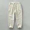 Pantaloni da uomo estate sottile giapponese lino vintage largo sciolto dritta elastico in vita piccoli piedi casual