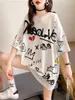 Women's Hoodies Black Graffiti T -shirt Koreaanse vrouwen Kawaii losse oversized tops Hip Hop White Anime Ins Ulzzang High Street T -shirt