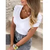 Dames t shirts zomer elastische put strip draad pullover bubble mouw v-neck short t-shirt dames slanke kantoorkleding t-shirts