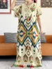 Ethnic Clothing Summer Women Short Sleeve Abaya Loose Dashiki Floral Printing Maxi Dresses Elegant Ladies Cotton Enbroidery Party Dress
