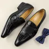 Kleding schoenen elegante jurk puntige schoenen monnik echt lederen monnik strap wingtip formele slip-on loafer slang huidpatroon banket feest heren 230812