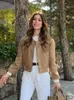 Womens Jackets Chic Short Wool Blend Bomber Coat Long Sleeve Khaki Color Ladies Single Breasted Cropped Blazer Tops 230812