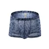 Underpants Mens Sexy Bikers Shorts Shorts Mesh Sheer Undies Ultra Shin Transparent Leopard Print Penis Case Mancciale Cueca