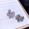 Stud Earrings Luxury Pink Stone Cubic Zirconia Bowknot For Women Platinum Plated Party Gift Jewelry