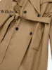 Trench Coats Willshela Women Fashion avec ceinture Brune Brown Double Breasted Long Vintage Not Necy Neck Sleeves Femme Chic Lady 230812