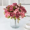 Flores decorativas de 32 cm de seda peony buquê artificial 3 grande cabeça 2 hidrangea bud natrilha wreath wedding jardim vaso para decoração de casa