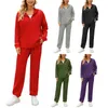 Frauen zweisteuelhafte Hosen Feste Farbe Kapuze -Kordelzug Reißverschluss Cardigan Sweatshirt Joggshose für Frauen Dressjacken Strampler Dressy Dressy