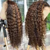 プレカットハイライトウィッグカーリー人間の髪220％密度13x4ディープウェーブブリーチノットGlueless Wigs 7x5 Pre Plucked Wear and Go Human Hair Wigs