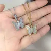 Colares de pingentes de colar de borboleta requintada para mulheres coloridas de ouro incrustado CZ Iced Out Chain On Neck Fashion Jewelry Acessórios