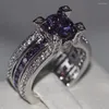 Klusterringar Choucong Fantastiska lyxiga smycken 925 Sterling Silver Round Cut Purple 5A CZ Crystal Zirconia Wedding Women Finger Ring Size