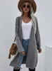 Women's Knits Long Cardigan Women Winter Sleeved Green Knitted Loose Casual Retro Coat Streetwear Sweater Top Korean Fashion