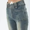 Pantalon de fusée de jeans pour femmes rétro y2k Gradient de mode haut de gamme patchwork haute taille femmes surdimension