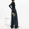 Streetwear Retro Mode Frauen hohe Taille Jeans Lose breites Bein gerade lose Denimhose Baggy Hosen