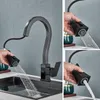 Kitchen Brass Pull Out Digital Temperature Display Faucet Flexible Dual Water Mode Sprayer Mixer Tap Crane