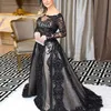 Skromne czarne koronkowe suknie wieczorowe długie rękawy Bateau Neck Arabic Women Formal Dress Abendkleider Vestido Largo Prom Gowns2691