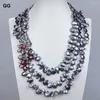 Colliers de pendentif Guaiguai Bijoux 3Rows Natural Black Keshi Coin Pearl Red Crystal Collier CZ Pave Flower Connecteur pour les femmes