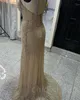 Augusti 2023 Aso Ebi Gold Mermaid Prom Dress Crystals Sequined Lace Evening Party Party Second Reception Födelsedagsengagemang Klänningar Klänningar Robe de Soiree ZJ795 ES