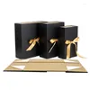 Gift Wrap Luxury Black Gold Wedding Boxes With Magnetic Double-sided Lid Ribbon Box Packaging For Father Day Engagements Grooms Gifts