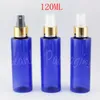 Storage Bottles 120ML Blue Plastic Bottle With Gold Spray Pump 120CC Empty Cosmetic Container Toner / Water Packaging ( 40 PC/Lot )