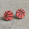 Stud Earrings Wood Softball Soccer Ball Football Basketball Sports