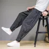 Men's Pants Stripe Men Summer Linen Hip Hop Streetwear Joggers Fashion Casual Ankle-length Male Harajuku Bottom