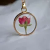 Anhänger Halsketten rote Rose echte Blume transparent schwimmendes Medaillon Gold Farbkette Lange Halskette Frauen Boho Mode Schmuck Liebesromantik