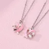 Ketten LoveCryst 2pcs/Set Perle Pink Farbe hohl Pfirsich Herzlegierung Tropföl Freund Halskette für Mädchen BFF Freundschaft Schmuck Geschenk