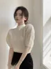 Kvinnors tröjor Fashion Puff Short Sleeve Turtleneck Pullover Top Chic 2023 Spring Solid Pullovers Korean Women Sticked