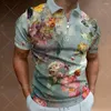 Men's Polos Fashion Polo Shirts Flower Short Sleeve High Quality Shirt Tops Casual Zipper Tees Oversized Streetwear Men Clothing