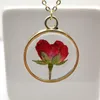 Anhänger Halsketten rote Rose echte Blume transparent schwimmendes Medaillon Gold Farbkette Lange Halskette Frauen Boho Mode Schmuck Liebesromantik