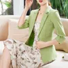 Women's Jackets Fashion Pink Blazer Women Half Sleeve Office Work Wear Ladies Uniform OL Slim