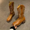 Scarpe stivali per donne stivali da cowboy occidentali per donna zip ricamato tacchi puntati di punta primaverilo marrone casual marrone medio tacco 230812